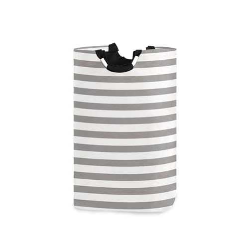 Jihqo Laundry Hamper Basket Grey White Stripes Collapsible Nursery Storage Bin Waterproof Clothing Baskets for Home Bedroom Bathroom Washing Room