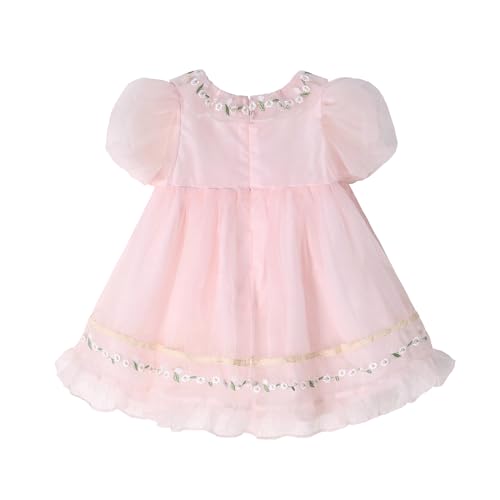 famuka Baby Girl Princess Dress Toddler Summer Puff Sleeve Tulle Dress Little Kid Floral Casual Dress2