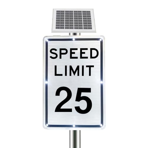 Señal de tráfico LED intermitente con energía solar, 18 x 24 pulgadas, límite de velocidad de 10-95 MPH, IP65 impermeable, reflectante de grado de ingeniero, aluminio duradero para una seguridad de