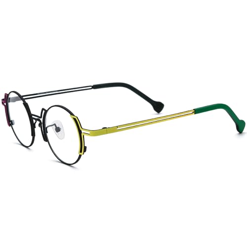 Image of FONEX Colorful Pure Titanium Glasses Frame Women Retro Round Eyeglasses