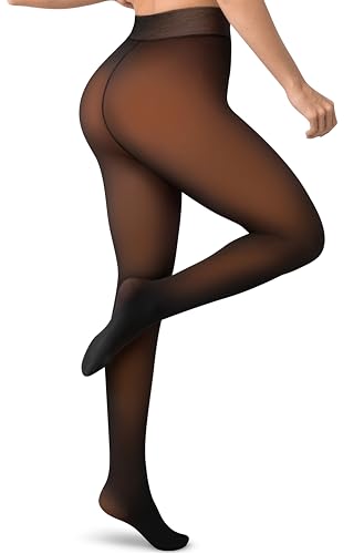 Image of Vosda Women's Fleece-Lined Tights - Ultra-Warm Fake Sheer Look Pantyhose Thick Leggings for Winter