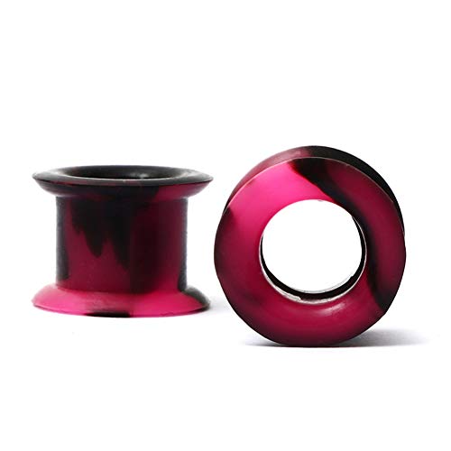 Wyr 28Pcs 8G-1" Hollow Hard Silicone Tunnels And Plugs Ear Stretching Kit Set Ear Expander Gauges Stretcher Body Piercing Jewelry Black And Dark Pink Color #TOP1