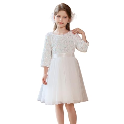Vestido de desfile para niñas con acabados de alta costura blanca