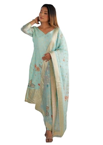 Costume indien en soie Chanderi 13850 pour cérémonies professionnelles et fêtes de famille