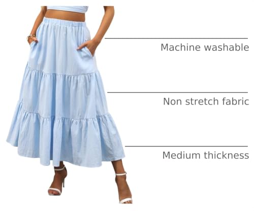 Image of ANRABESS Women's Summer Boho Flowy Swing Tiered A-Line Maxi Skirt 2026 Fashion Trendy Elastic Waist Pleated Long Beach Dress