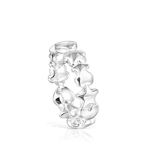 TOUS Anillo de Plata de Primera Ley para Mujer con Motivos Oso, Corazón y Flor Tallas 12, para un Look Deslumbrante y Trendy, Colección Mini Icons