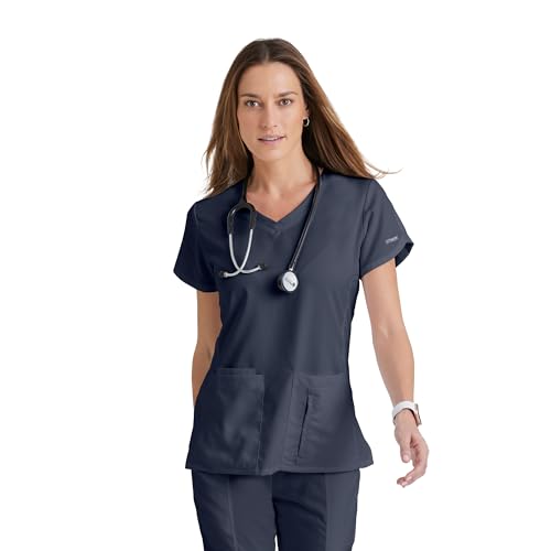 Grey’s Anatomy by BARCO Classic Cora Scrub Top for Women – Steel, 4-Pocket Crossover V-Neck Scrub Shirt with Natural Stretch, Soil Release Fabric, and Super-Soft Finish – Medium, Regular Fit