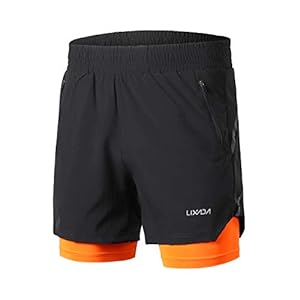 Lixada Men 2 in 1 Running Shorts Quick Drying Breathable Active Training Exercise Jogging Marathon Cycling Shorts