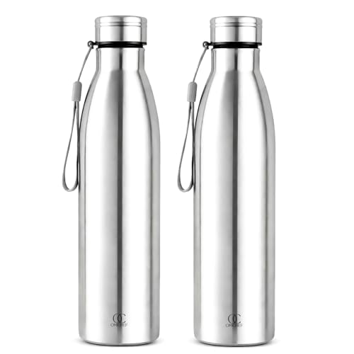 Image of Omichef Stainless Steel 1000ML Single Walled & Fridge Water Bottle Ideal for Yoga /Gym /Sports /Home /Office and BPA Free & Leak-Proof (Pack of 2)