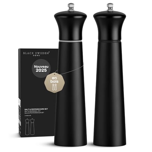 Black Sweden Home Moulin à Poivre Manuel et Moulin à Sel - Ensemble en Bois Noir et Noir avec Broyeur Céramique - Design Élégant, Moulins à Poivre et Sel pour...