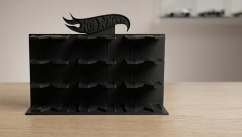 Image of Premium 12-Car Display Rack for Hot Wheels & 1:64 Scale Cars, Eco-Friendly Biodegradable Plastic, 24 cm H x 18 cm B x 5 cm W (Black)