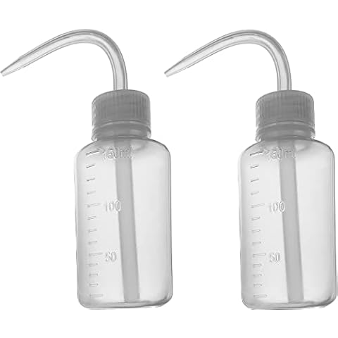 APUXON Wash Bottle 2pcs 150ml 5Oz Narrow Mouth Squeeze Bottle Medical Lab Plastic Safety Squeeze Bottle No Spill Bend Mouth Watering Cans Cover