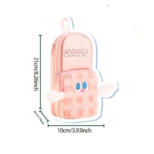 Image of Three Layer Premium Canvas Pencil Pouch with Small Hand for School Girls and Boys, Cute Aesthetic Stationery Items Kit Case, Large Capacity Stationary Pencil Box for Kids Gifts (Sweet Pink)