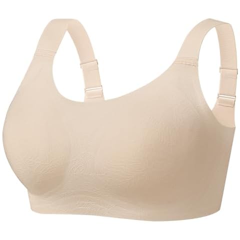 Angelhood Jacquard Seamless Bras for Women Wire Free Full Coverage Bralettes Ultra Comfort T-Shirt Bra with Extra Extender Large Beige Cover