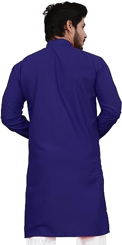 Image of Cotton Blend Full Sleeve Long Plain Kurta for Men