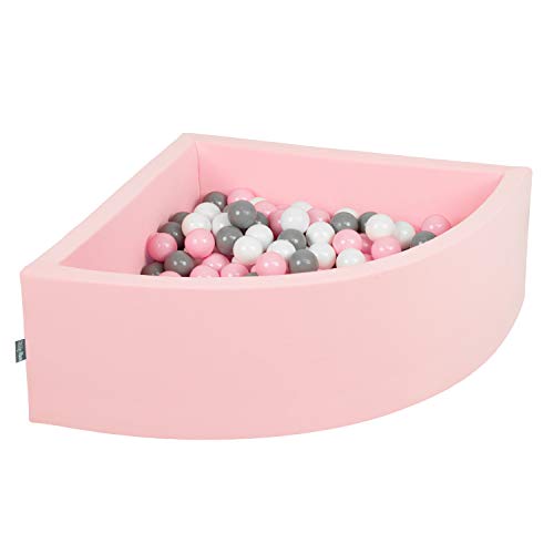 KiddyMoon Piscine À Balles pour Bébé Quart Angulaire 90X30cm/300 Balles 7Cm Fosses À Boules Jouet Enfant, Rose : Blanc/Gris/Rose Poudré