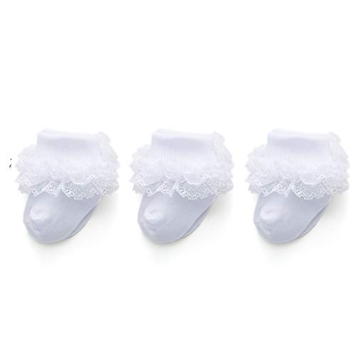 Image of EPEIUS Baby-Girls Eyelet Turn Cuff Ruffle Lace Socks Triple Lace Dressy Socks Newborn/Infants/Toddlers 3/5 Pairs
