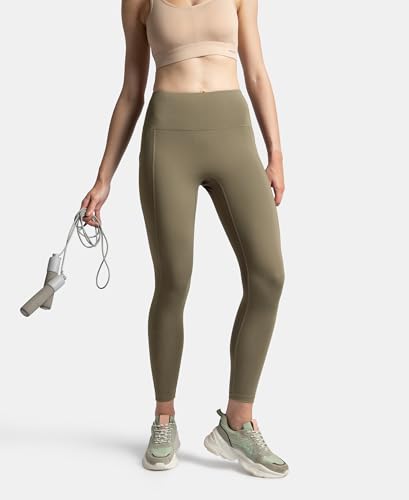 Image of Jockey MW68 Women's Microfiber Elastane Stretch Performance 7 /8th Leggings with Broadwaistband & Back Pocket Earth S