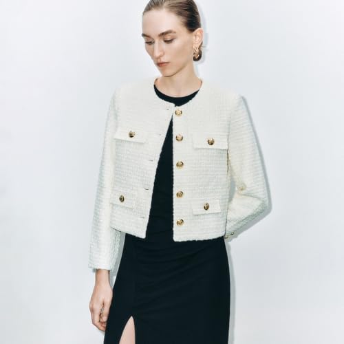 Womens Cropped Tweed Blazer Jackets 2025 Fall Winter Casual Business Work Suits Long Sleeve Coat Outfits2