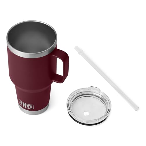 Image of YETI Rambler 35 oz Tumbler with Handle and Straw Lid, Travel Mug Water Tumbler, Vacuum Insulated Cup with Handle, Stainless Steel, Wild Vine Red