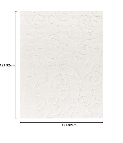 Image of Handwoven Microfibre 3D Rug for Living Room (Ivory & Ivory, 4 X 4 Feet (Square), Microfibre)