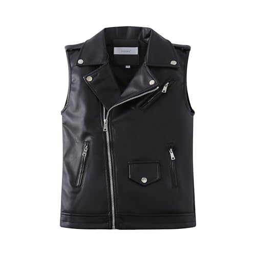 Kids Faux Leather Vest | Sleeveless Motorcycle Jacket with Zipper Pockets Coat for Boys Girls Ages 3-12