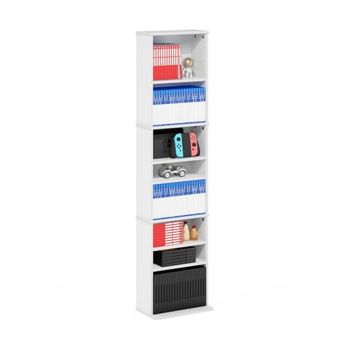 Image of Furinno Jaya DVD Shelf, 9-Shelf Tall Narrow CD Rack, Media Shelf with Adjustable Shelves, DVD Storage Cabinets for CD Bluray Game Disc, Easy Assembly, for Living Room, Home Office, White