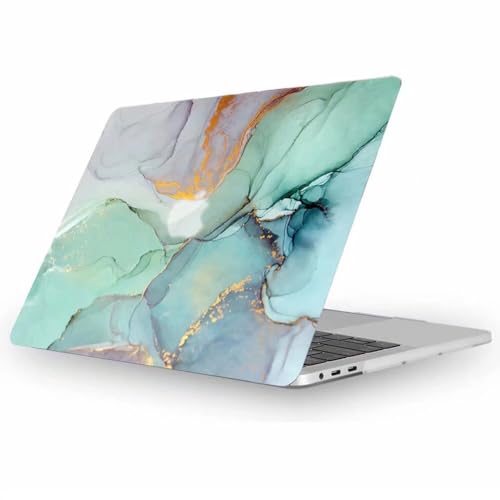 Fancity Compatibel met MacBook Air 13,6 inch hoes 2024 2022 release, M3 A3113 M2 A2681 met Touch ID, rubberen slanke harde beschermhoes cover voor Mac Air 34,5 cm, marmergroen
