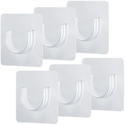 Joez Wonderful 6pcs Curtain Rod Holders No Drilling, Adhesive Shower Curtain Rod Holder for Wall, Clear Tension Rod Holder Invisible Rod Retainer, Transparent Wall Mount Holder for Shower Curtain Rod