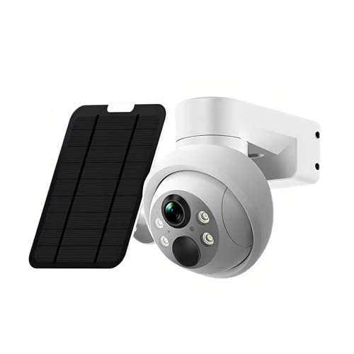 wkao Cámara de seguridad solar inalámbrica de 3 MP 2K para exteriores, cámara PTZ con vista panorámica/inclinación de 360°, visión nocturna a color, sin WiFi 4G, detección de movimiento AI, batería de