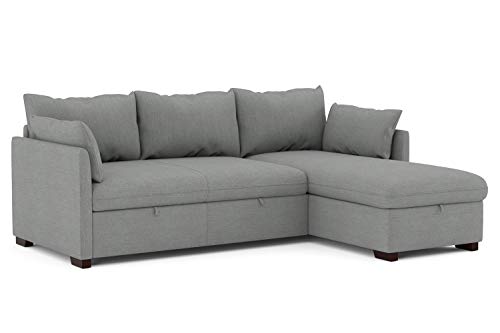 Confort24 Orlando Hogar Sofá Cama 3 Plazas Chaise Longue Esquinero Reversible Izquierda o Derecha con Arcón Tapizado Tela Gris Sofá de Salon Decoración de Hogar Cojines y Tapicería 221 x 162 x 90