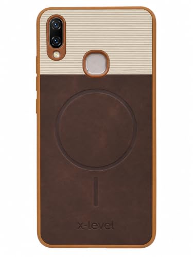Image of Bintage Mac Safe Design Hard Slim Back Case | Soft Border Camera Protect | Dual PU Leather Finish Back Cover Compatible for Vivo Y95 /Vivo Y93 /Vivo Y91 - White & Cherry Brown