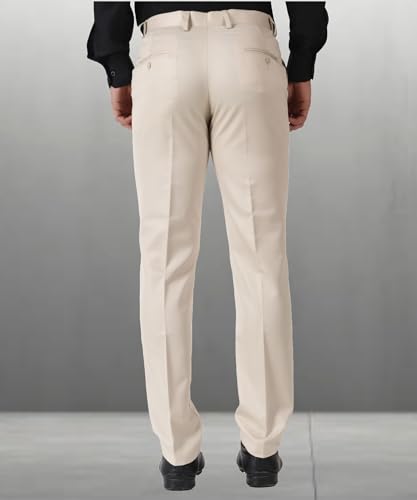 Image of MALENO Men's Slub Effect Solid Trouser | Classic Slim Fit Formal Trousers for Men | Slim Fit Trousers for Men