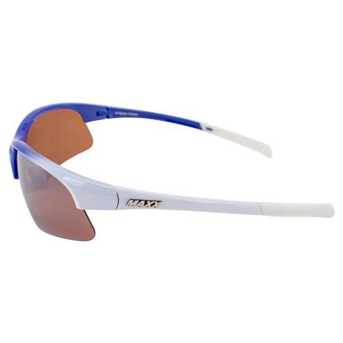 Maxx Domain Golf Sport Riding Sunglasses White Blue Frame with High Definition Amber Lens3