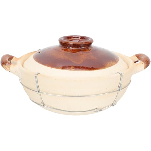 CALLARON Olla para Guisar de Barro 0.5L Doble Asa, Cazuela para Cocinar Arroz y Sopas en Utensilios de Cocina Domésticos