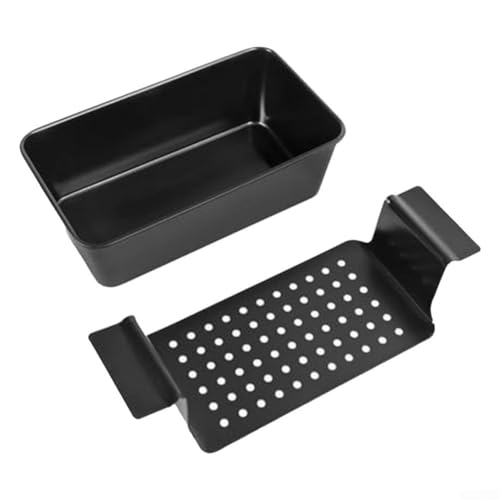 Set di 2 padelle per polpettone con vassoio antigoccia, in acciaio al carbonio, con manici larghi per cucinare e drenare i grassi, cuocere pane e carne