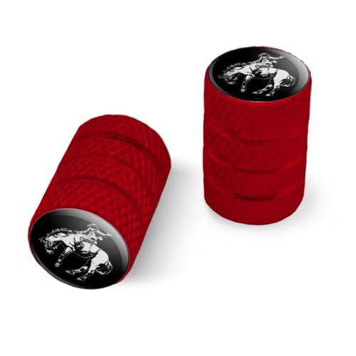 Bucking Bronco Illustration Motorcycle Bicycle Bike Tire Rim Wheel Aluminum Valve Stem Caps - Red