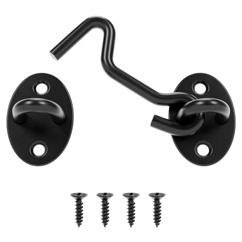 LUDACOO 3 Hook and Eye Gate Latch Sturdy Thickened Barn Door Lock Door Latch Hardware for Gates Windows Fences Cabinets and Sheds Black 1 Pack