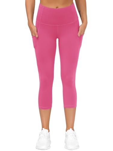 Image of THE GYM PEOPLE Thick High Waist Capris Yoga Pants with Pockets, Tummy Control Workout Running Yoga Leggings for Women