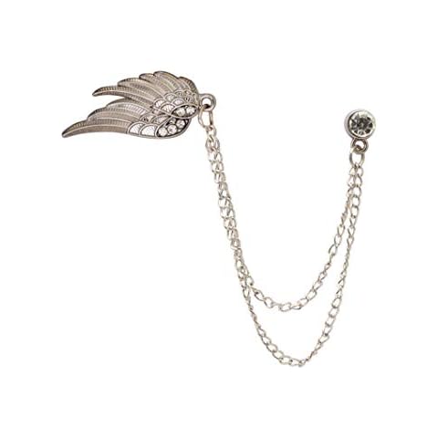 Broche de solapa con alas de ángel plateadas con cadena colgante de cristal para hombre Cover