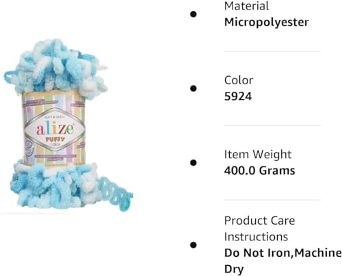 Image of Alize Puffy Color Baby Blanket Yarn Lot of 4skn 400gr 39.3 yds 100% Micropolyester Soft Yarn Hand Knitting Yarn (5924)