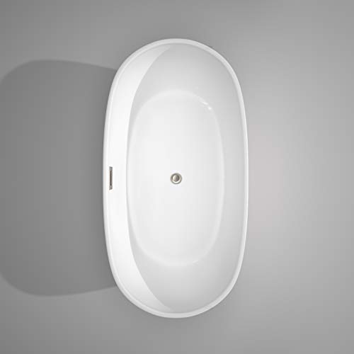 Rebecca 60 Inch Freestanding Bathtub In White With Brushed Nickel Drain And Overflow Trim #TOP6