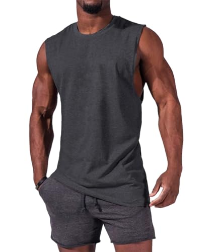 iudam Tank Top Herren Baumwolle Ärmelloser Shirts Muskelshirts Gym Sport Unterhemd T Shirts Männer Fitness Tops Trägershirts Tee Top für Men,Dunkelgrau(004),XL