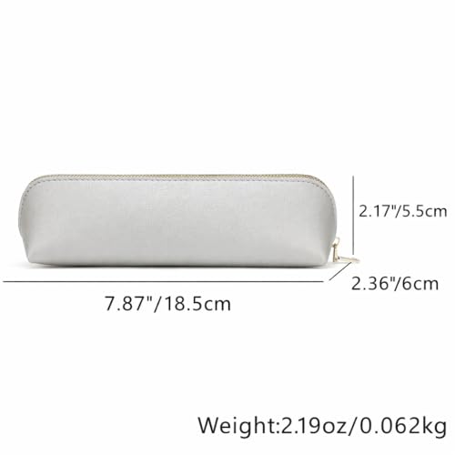Image of Pencil Case Small Pencil Pouch Slim Zipper Pen Holder School Office College(Pearl Silver,Faux Leather)