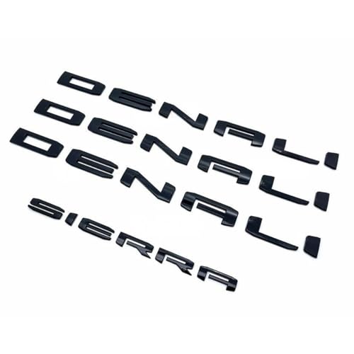 Image of 4pack Set 2019+ Emblems Two Door Denali Plus Tailgate Denali Sierra Letters Badge 3D Replacement for Sierra 1500 Denali 86532074 (All Gloss Black)