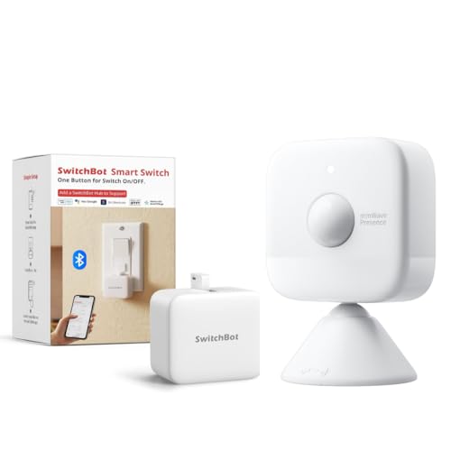 SwitchBot Smart mmWave Radar Bewegungssensor with Bluetooth Switch Toggle, Bluetooth Anwesenheitssensor mit dynamischer Erkennung, kompatibel mit Alexa, HomeKit & Apple Home über Hub