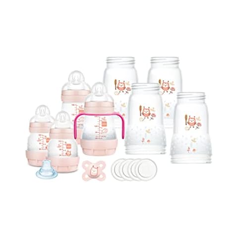 MAM Easy Start Babyflaschen-Set, Anti-Kolik, 8 Flaschen in den Größen 130 ml, 160 ml und 260 ml, 1 Start Nano, 4 Dichtungsscheiben, 1 extra weicher Auslauf und Griffen, Farbe Rosa, 730 g Cover