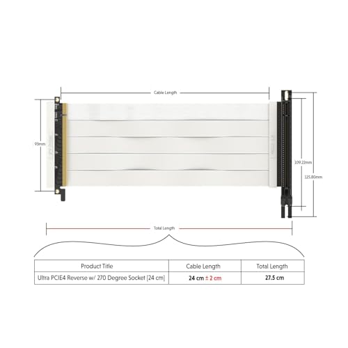 Image of LINKUP - Ultra PCIe 4.0 X16 Riser Cable (Open Box) [RTX4090 RX6950XT x570 Z690 Tested] PCI Express Gen4 Reverse PCIE Connector w / 270 Degree Socket (24cm /9.44 inch) Compatible with NZXT H1 w /o screw┃White