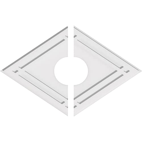 Image of Ekena Millwork CMP34X22DD2-07000 Diamond Architectural Grade PVC Contemporary, Two Piece Urethane Ceiling Medallions 34 inchW x 22 5 /8 inchH x 7 inchID x 12 inchC x 1 inchP
