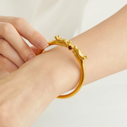 Image of CHOW SANG SANG 999.9 24K Pure Gold Cultural Blessings Double Dragon Red Agate Bangle for Women & Men(09 Wrist size 15.5-16.5cm) 92316K Price-by-Weight 41.17g Gold